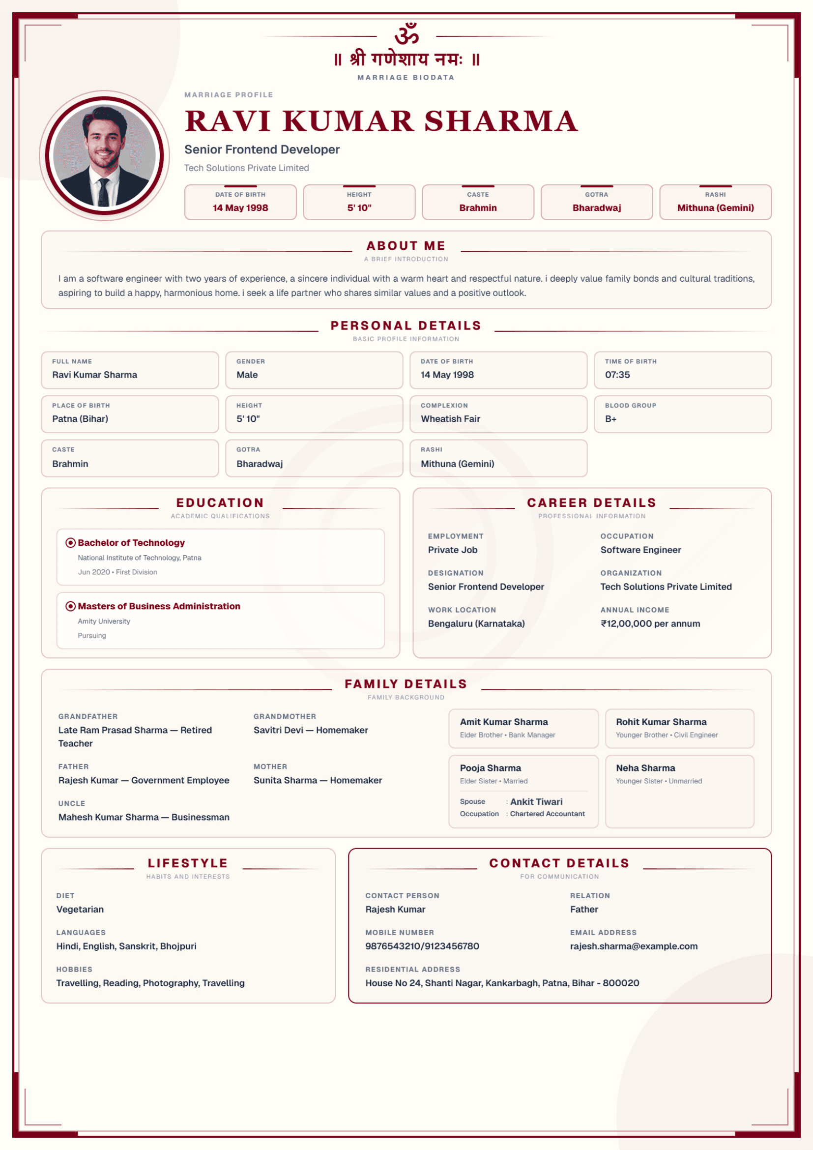 Sanskar Biodata