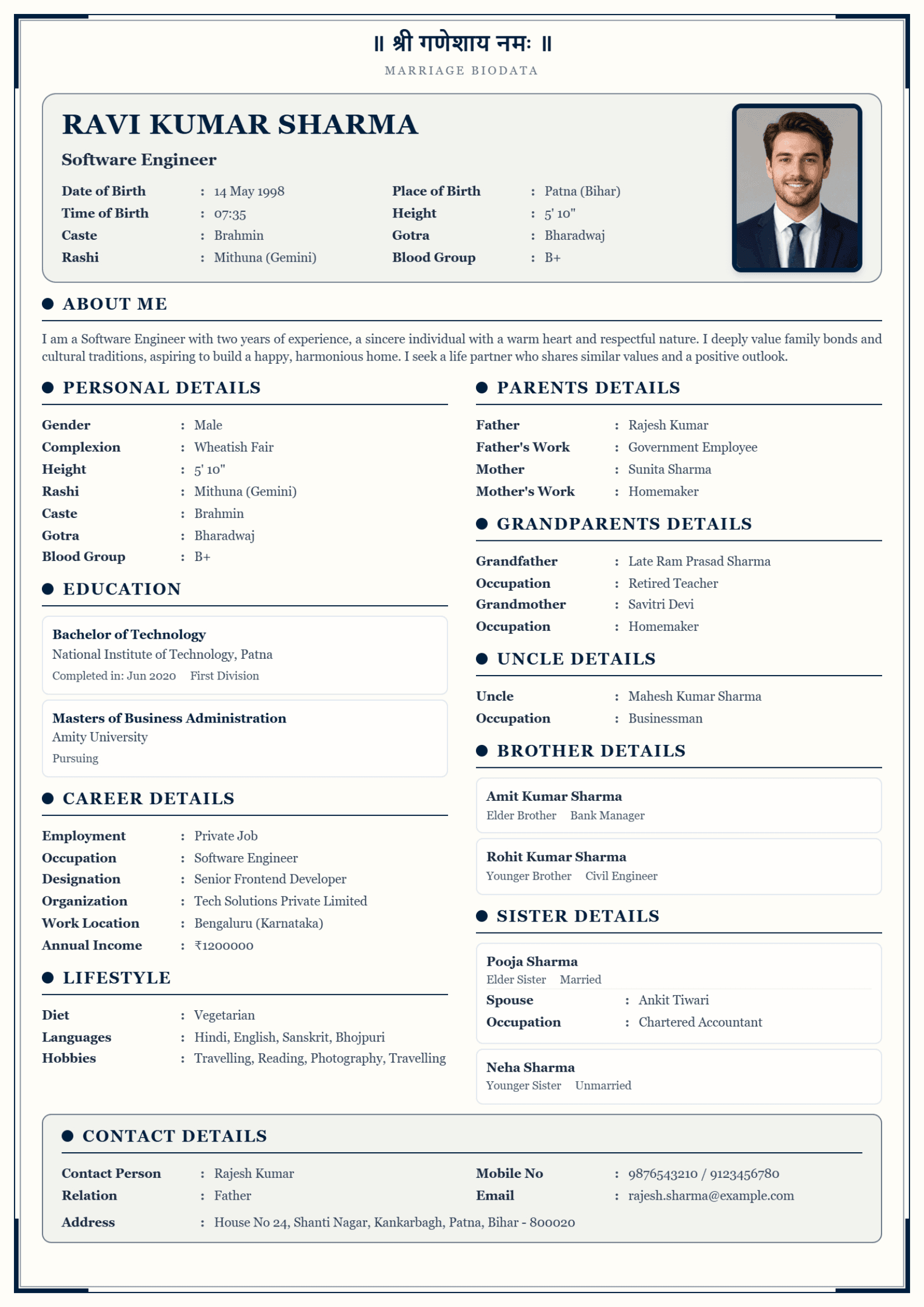 Shubh Biodata