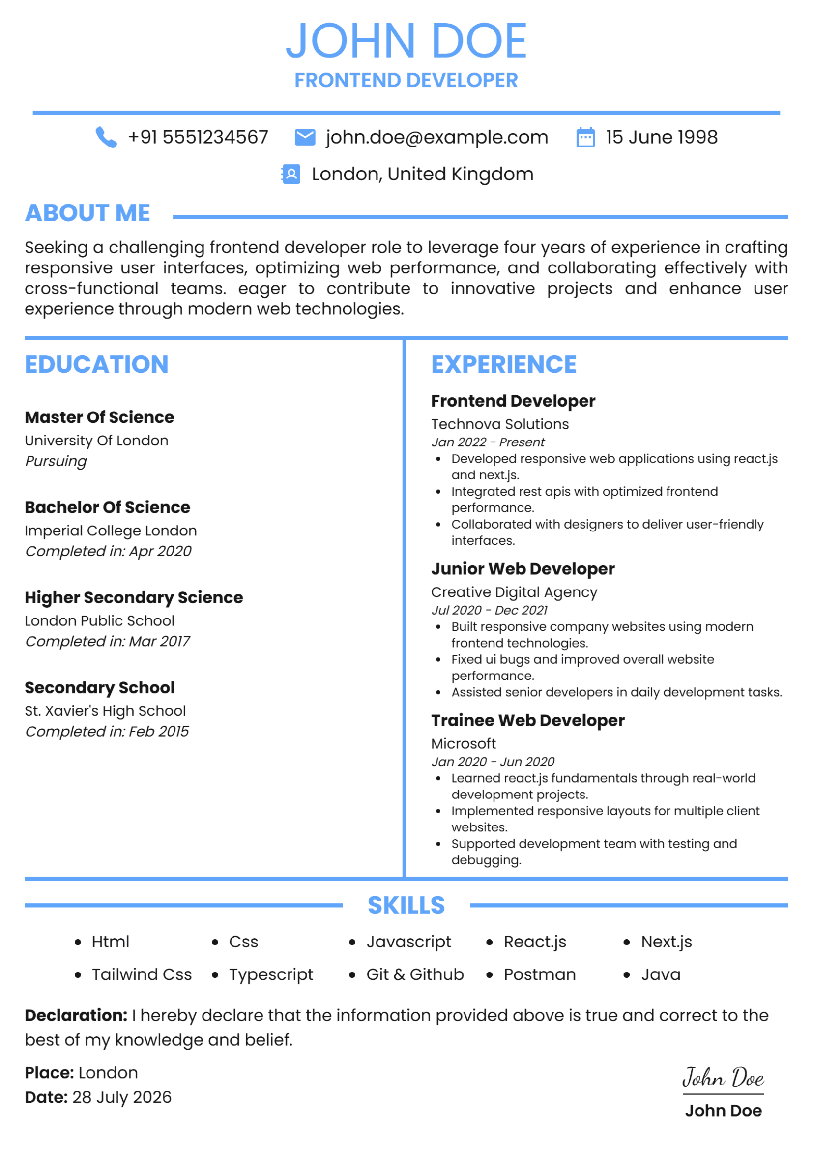 Minimal Resume